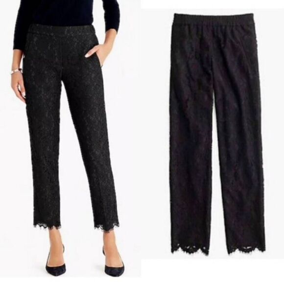 J.Crew Black Lace Overlay Pants Crop Ankle Length Size 4 NWOT - Picture 3 of 14